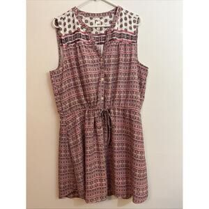 Gap XL Dress Sleeveless Pink Brown White Button Tie Waist Boho